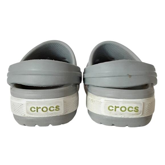 Crocs Crocband Clogs Boys 6/7 Gray Lime Green Stripe Retro Water Shoes Summer - Picture 5 of 9